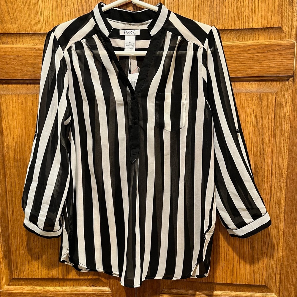 NWT Deadstock Vintage Pinky Striped Pullover Semi Sheer Blouse - Size Medium